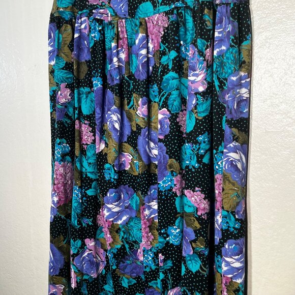 Fritzi Medium Black With Purple & Teal Rose Vintage Floral Midi Skirt U.S.A. Off - Picture 6 of 13